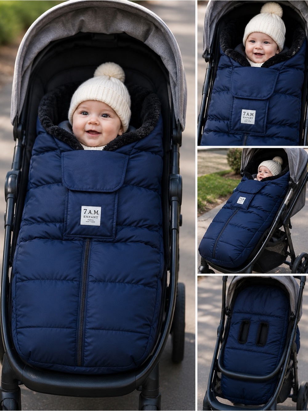 A.M. Enfant Stroller Footmuff Blanket Navy Blue Faux Fur Winter B212E